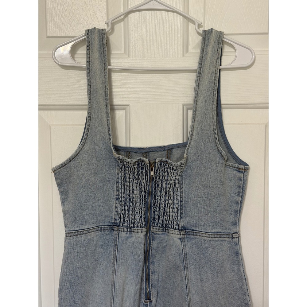 Forever 21+ Light Wash Denim Wide Leg Jumpsuit Corset Bodice 0X Plus Size - Picture 7 of 9